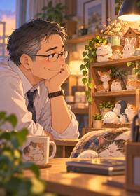 おじさんはカワイイものがお好きのAIイメージ画像